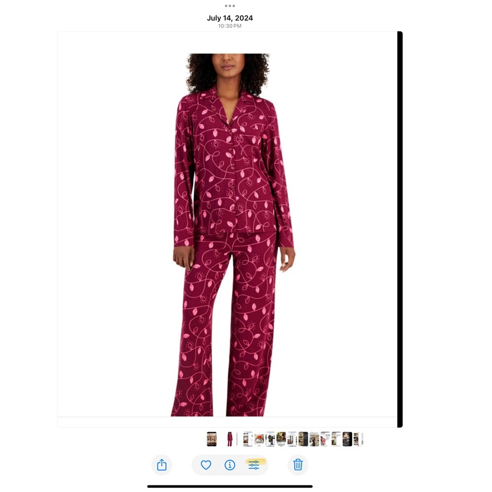 Jenni Holiday Christmas Pink Super Soft Women’s Pajama Set Notched Collar NWT